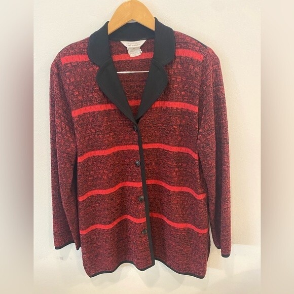Exclusively Misook Alfred Red & Black One Piece Cardigan  Size M - Picture 5 of 6